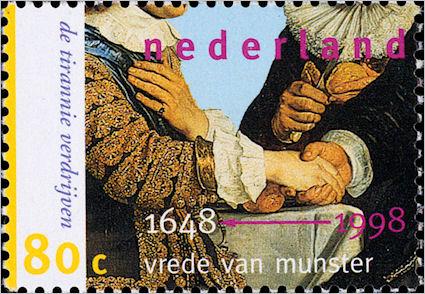 vraag 40 Postzegel Deze postzegel werd in 1998 uitgegeven om de Vrede van Münster in 1648 te herdenken.