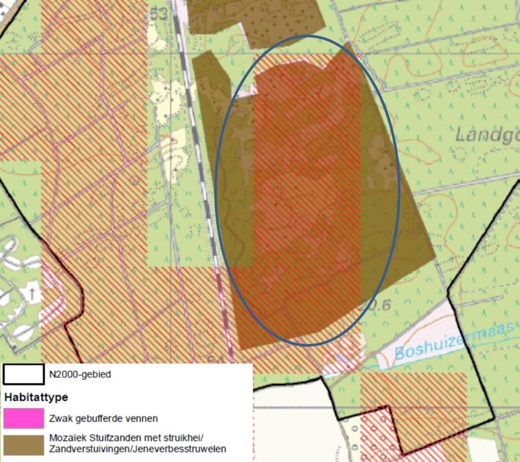 Mitigatieplan Klavertje 4 Afbeelding 4: Locaties waar binnen het Natura 2000-gebied Boschhuizebergen maatregelen genomen moeten worden in het kader van voorliggend mitigatieplan.