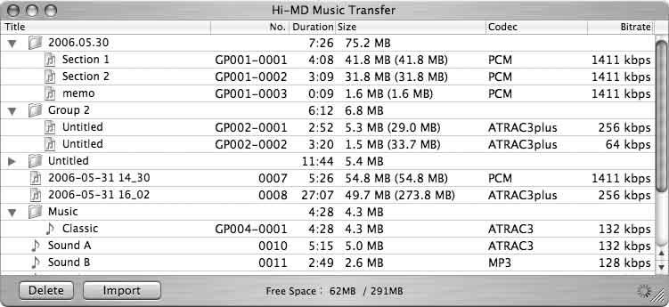 Hi-MD Music Transfer gebruiken (pictogram [Hi-MD Music Transfer]) wordt niet weergegeven als er geen schijf in de Hi-MD Walkman is geplaatst.