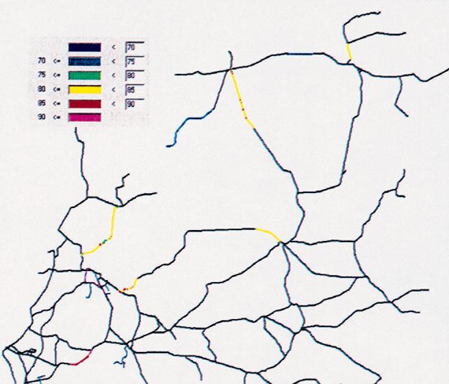 Kaart 3.2 Trajecten waarin de huidige situatie sprake is van verstoring van weidevogelgebieden door treinverkeer Bron: Tulp et al.
