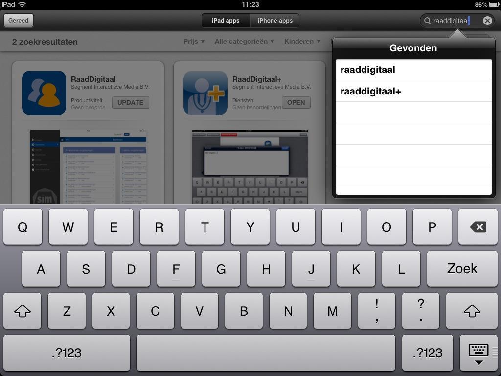 2.2. Downloaden In de resultaten verschijnen 2 apps: RaadDigitaal en RaadDigitaal+.