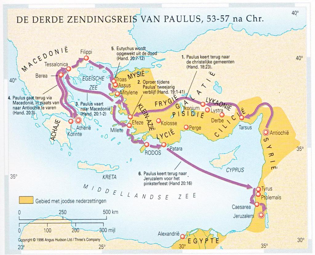 Waarschijnlijk jaar 52. Verhaal over Apollos. Paulus in Efeze. Efeze is vierde stad van het Romeinse Rijk. Na Rome, Alexandrië en Antiochië. Hier ontmoet Paulus zo n 12 leerlingen.