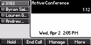 Een conference call plaatsen Geavanceerde functies Een conference call tussen drie partijen via uw telefoontoestel starten. 1. Bel de eerste persoon 2.