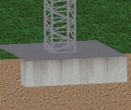 gewapend beton ten behoeve van het plaatsen van pylonen, masten, kranen, rolbruggen,