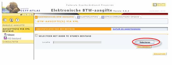 topaccount : Electronische BTW-aangifte via Intervat Pagina : 26 Electronische BTW-aangifte Aangifte(n) via XML bestand Nieuw Selecteren