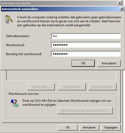 Het vinkje Gebruikers moeten een gebruikersnaam en wachtwoord opgeven om deze computer te kunnen