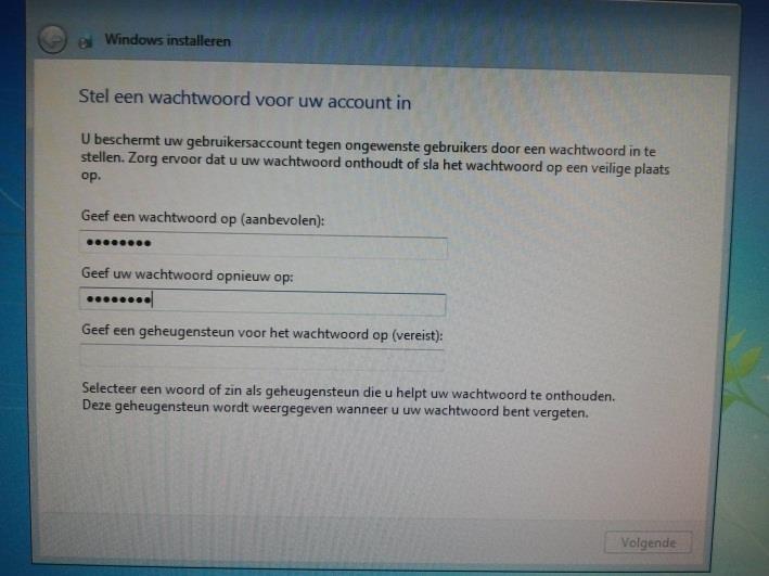 Vul bij het scherm in GEEN wachtwoord Bij het invullen van moet er verplicht een opgegeven