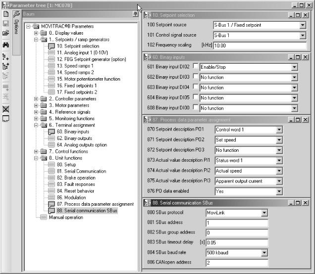 Configuratie en inbedrijfstelling nstelling van de frequentieregelaar MOVTRAC 5 De activering van de stuur- en setpoint-bron FELDBUS wordt aan de overkoepelende besturing gemeld met de bit "Fieldbus