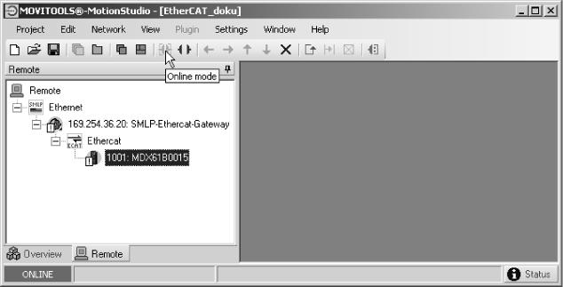 Bedrijf van de MOVTOOLS -MotionStudio via EtherCAT Activering van de online-modus 8 8.9 Activering van de online-modus Scan de apparaten (zie hoofdstuk 8.7).