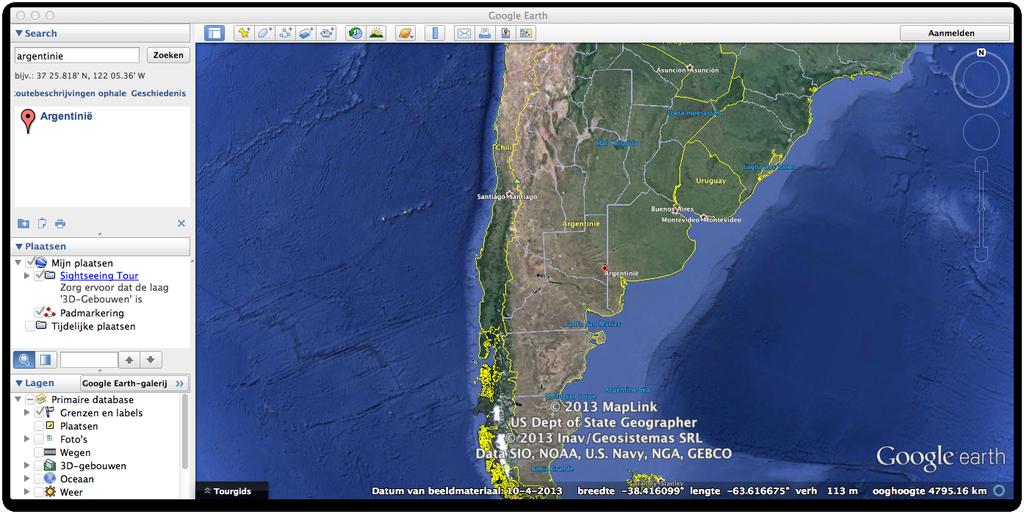 5. Zoek de parallel van 40 ZB. Hoe geeft Google Earth dat aan?... 6. Zoek een land dat doorkruist wordt door die 40 ZB parallel. Dit is bijvoorbeeld:... 7. Zoek de meridiaan van 20 WL.