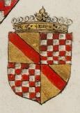 Van Beieren; hartschild: geschakeerd van 4 kolommen en 4 rijen blauw en goud. Schilddekking: een hertogskroon.