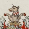 Van Haeften: zie boven Diepenbroick: in rood twee schuingekruiste zwaarden met gouden gevest en zilveren kling P 041 fol 065v Zweer inge Nulandt, s.l. ca 1585.