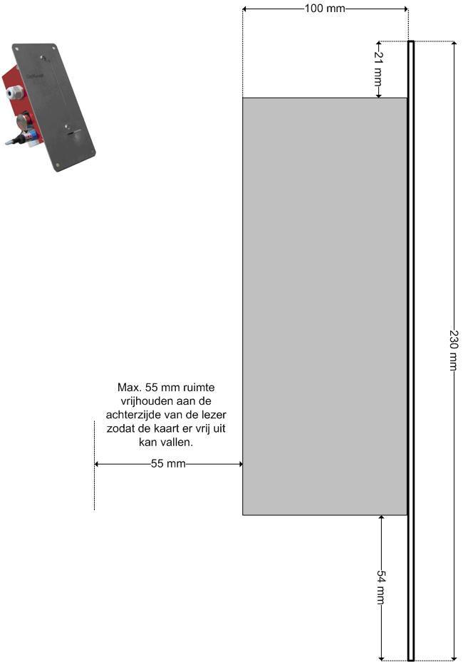 inbouwmaten: Lengte lezer 124mm, Breed 48mm en dikte van de