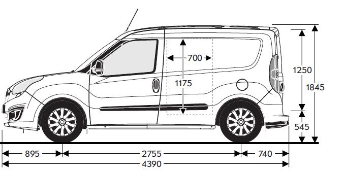 Opel Combo Cargo Lijntekeningen (m) L1H1 Buiten afmetingen Wielbasis Totale lengte Totale