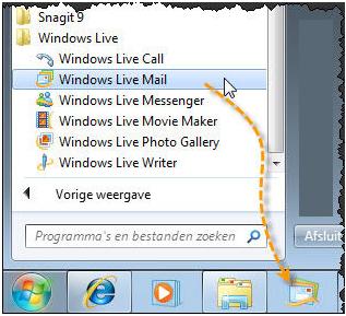 17. Windows Live Essentials (2) 17.1 Windows Live Mail Om Windows Live Mail te openen klik je de knop "Starten" in de taakbalk. Kies je "Alle programma's".