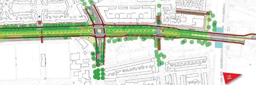 Marnixbrug Deel 1 Er is bij dit deel extra ruimte gemaakt voor voetgangers, fietsers, groen en bomen door de ventwegen te laten verdwijnen. Parkeren vindt plaats langs de hoofdrijbaan.