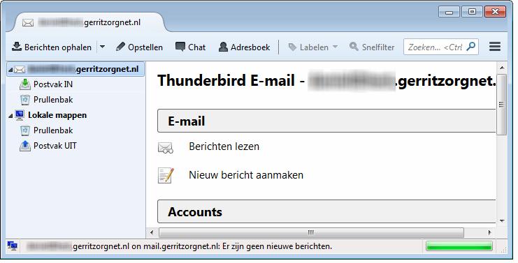 Figuur 8: Thunderbird hoofdscherm Om gebruik te kunnen maken van zowel Internet e-mail als Besloten e-mail, moet u nu een extra SMTP server inrichten voor Besloten e-mail en vervolgens 2 identiteiten