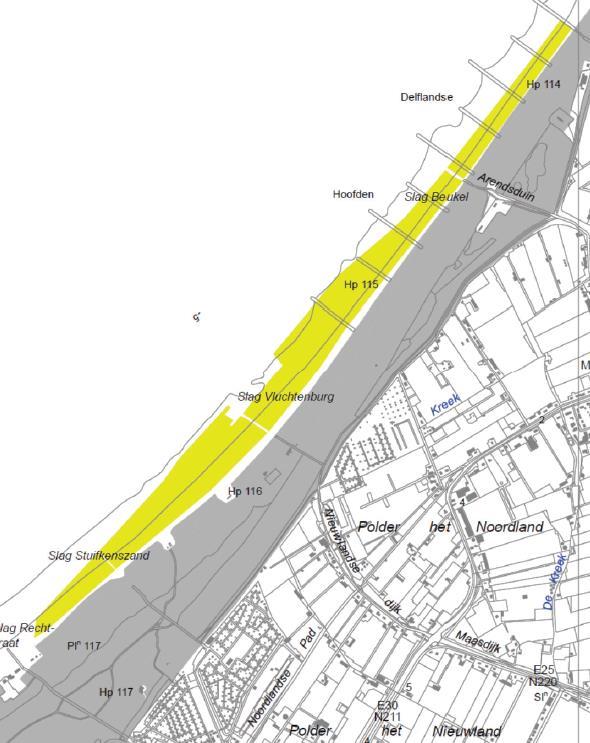 4.3.6 Deelgebied V: s-gravenzande tot Hoek van Holland (11412-11850) De kustversterking als onderdeel van het Hoogwaterbeschermingsprogramma (Zwakke Schakel Delflandse kust) is in dit deelgebied