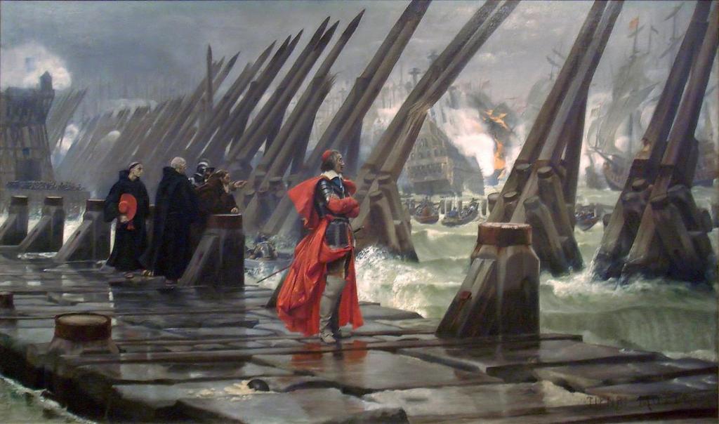 Beleg van La Rochelle met kardinaal Richelieu Tegenover de Rijksgroten trad de kardinaal even kordaat op.