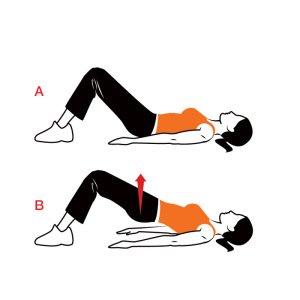 Ga op je rug liggen met je armen langs je lichaam en je voeten op de grond waardoor je knieën gebogen zijn. Je kunt de oefening zwaarder maken door je armen te kruisen en op de schouders te plaatsen.