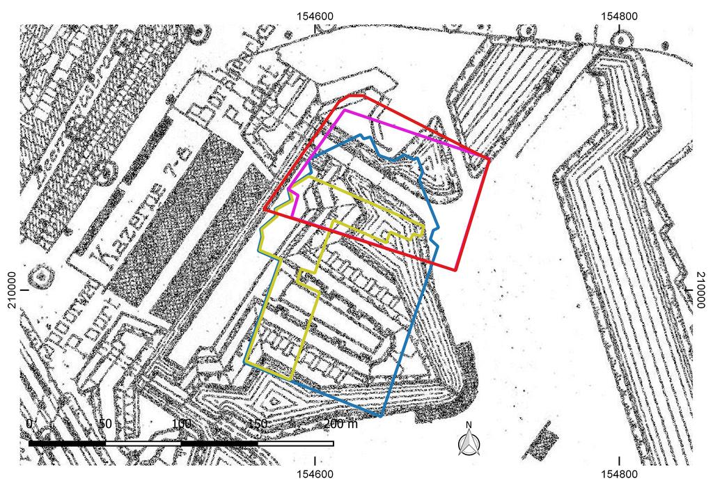 Post X, Mastergebouw LPA, Berchem figuur 3 Aanduiding van het te onderzoeken gebied (rode arcering) (geprojecteerd op het plan van Mennes (1931). 3.2 Wetenschappelijke doel- & vraagstelling Het doel van de opgraving is het gedetailleerd registreren en documenteren van de resten van de Brialmontomwalling.