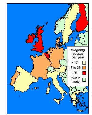 Figure 3: Binge drinking among adults Source: Eurobarometer 2003, Binge