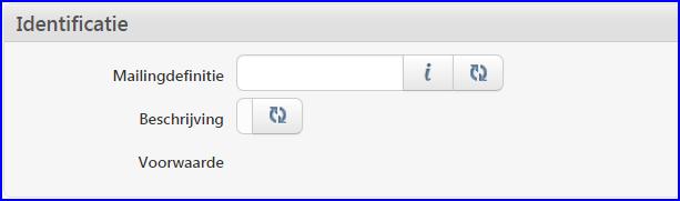 Identificatie Klik op de i-knop en selecteer de mailingdefinitie die u als selectiecriterium voor de mailing-run wilt gebruiken.