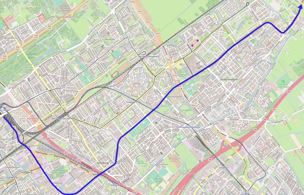 OPTIE 1, kaartje 1: RR-verbinding naar Voorschoten en Leiden via