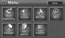 1. Menuschermen en lijstschermen Menuscherm Druk op NAVI MENU om het menuscherm te openen. Vanuit het menuscherm kunnen de volgende handelingen worden uitgevoerd.