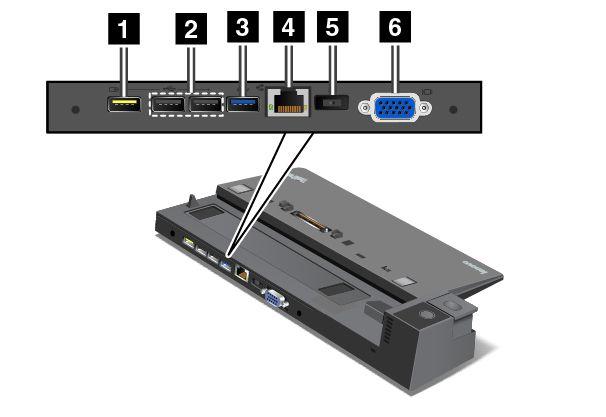 4 Dockingstationaansluiting: wordt gebruikt om uw computer aan te sluiten. Achterkant 1 Always-on USB-aansluiting: wordt gebruikt om apparaten aan te sluiten die compatibel zijn met USB 2.