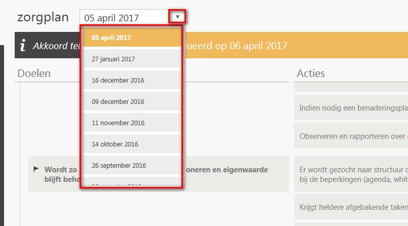 Bovenin het zorgleefplan staat een zwart vlak met daarin een i en Akkoord.