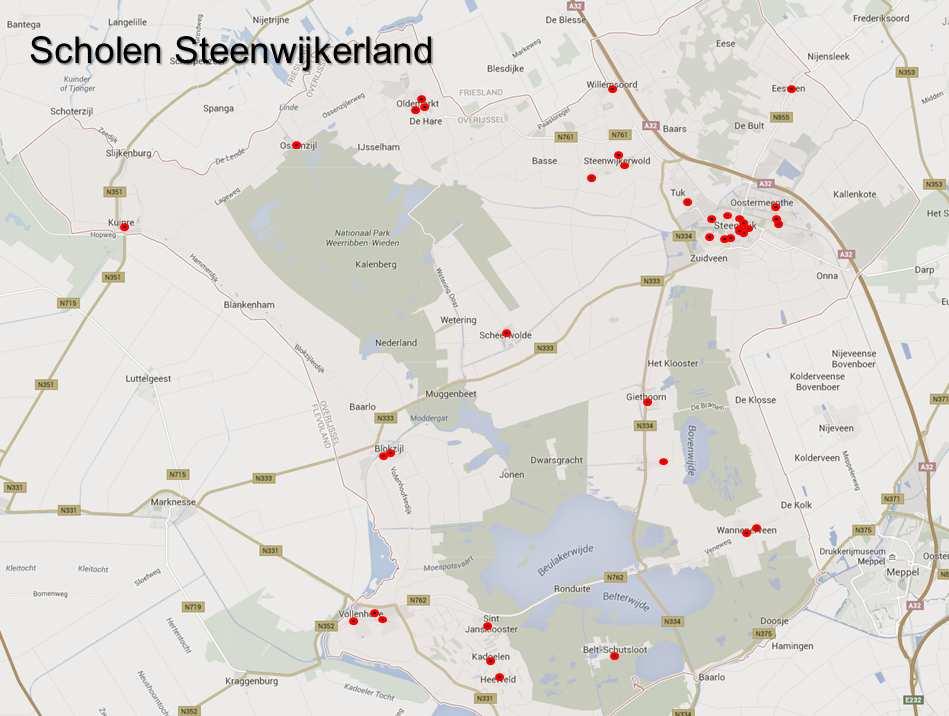 1.2 Kerngegevens Steenwijkerland Binnen de gemeente Steenwijkerland zijn er in 2015 41 scholen die binnen het kader van dit visiedocument vallen.