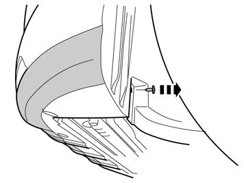20 Verwijder aan beide kanten de twee schroeven voor de onderste luchtgeleidingsplaat aan de voorkant van de wielkast.