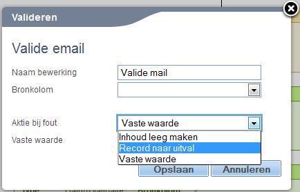 2.3.4 Email validatie Met de functie Email validatie wordt de (geldigheid van de) opbouw van een e-mail adres