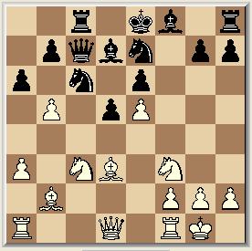 14, Pxe5 15. Pxe5, Dxe5 16. Pa4, Dd6 17. bxa6, bxa6 18. Dh5+, g6 19. De2 Van Wit staat Pa4 in de belangstelling en van Zwart Th8.