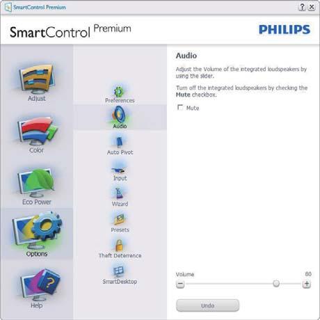 Enable Context Menu (Snelmenu inschakelen) toont de selecties van SmartControl Premium voor Select Preset (Voorinstelling selecteren) en Tune Display (Tuneweergave) in het snelmenu op het bureaublad.