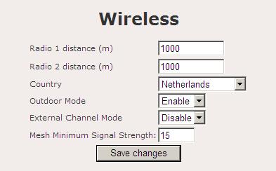 Als u naar System advance gaat kunt u onderaan de opgevraagde pagina de volgende settings ingeven. U dient de juiste Country te selecteren. Vervolgens klikt u op Save Changes.