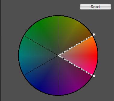 Selecteer het kleurgebied dat u wilt aanpassen in het kleurenwiel. U kunt het kleurgebied ook selecteren door op een knop voor kleurgebiedselectie te klikken.