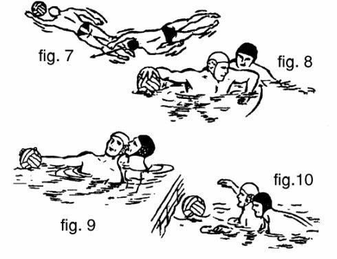 Een gebruikelijke manier van hinderen is het kruiselings over de benen van een tegenstander zwemmen (fig.7), om zodoende het bewegingstempo te verminderen en een normale beenactie te bemoeilijken.