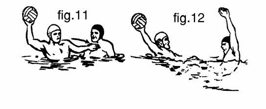 8 toont bijvoorbeeld een speler, die een hand op de bal houdt terwijl hij tracht zijn tegenstander van zich af te duwen om daardoor meer ruimte voor zichzelf te scheppen. Fig.