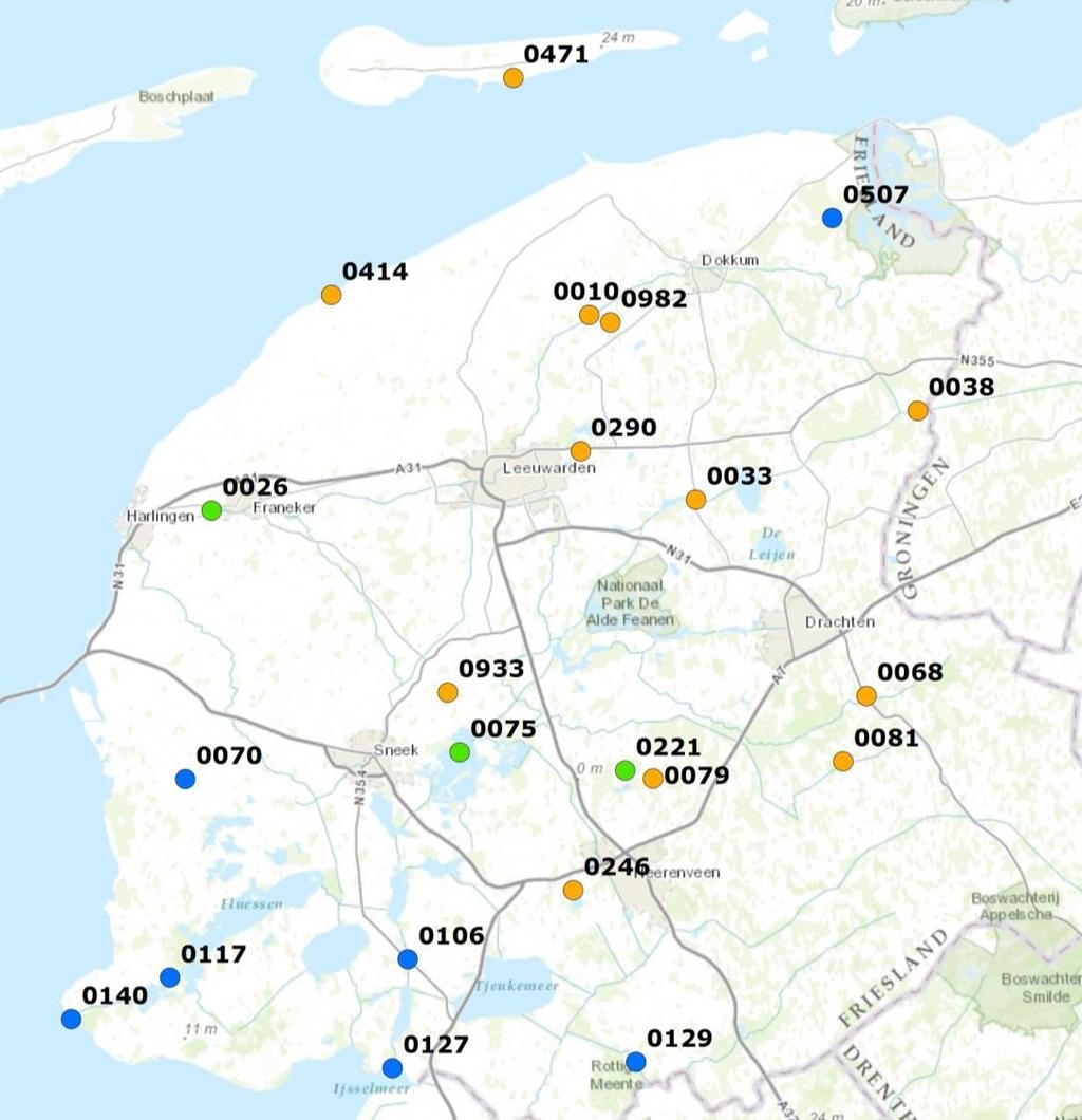 2.3 Meetplan Wetterskip Fryslân, - Vanwege de aanpassing van de monitoring aan de KRW en vanwege de voortdurende druk om een efficiënt meetnet in te richten is in 2010 het meetnet Wetterskip Fryslân