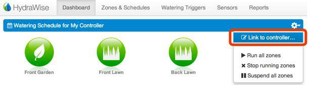 Link uw controller aan uw account U moet uw Hydrawise controller linken met uw account voordat deze kan gaan beregenen. 3. Ga naar Dashboard in de Hydrawise App of web browser.