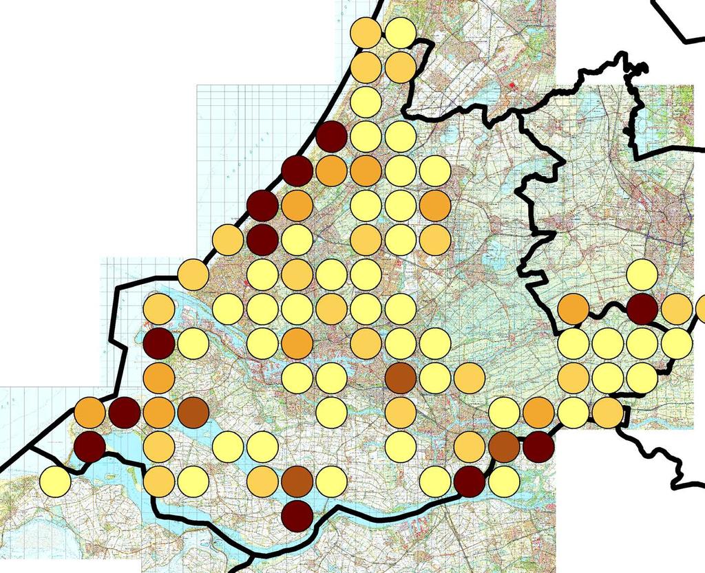 Rapport: EIS kenniscentrum Insecten Figuur 9. Aantal waargenomen Rode-Lijstsoorten per 5x5-kilometerhok in de periode 2000-2016.