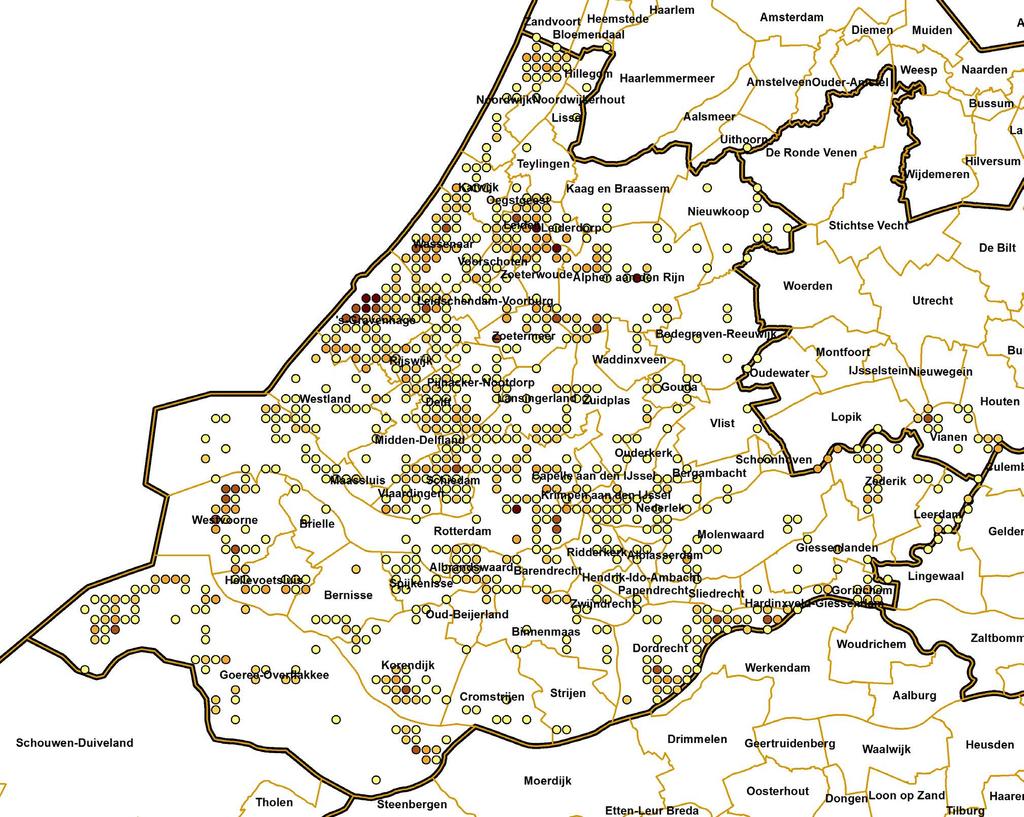 Rapport: EIS kenniscentrum Insecten Prioritaire soorten De verspreiding van prioritaire bijensoorten in de provincie in de periode 2000-2016 is weergegeven in Figuur 10 (5x5-kilometerhokken) en