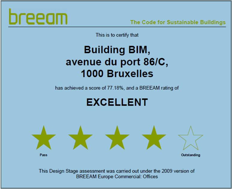 Doelstelling was het behalen van een BREEAM EXCELLENT, ontwerpcertificaat behaald in september 2012.