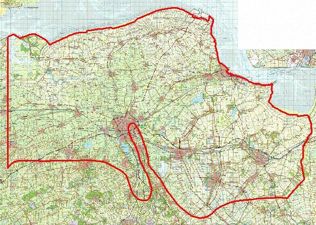 2 Ligging van het onderzoeks- en effectgebied Binnendijks heeft het onderzoeksgebied betrekking op de driehoek Eemshaven, Groningen en Delfzijl.