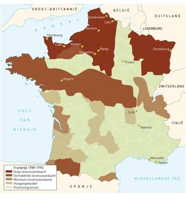 Antwoorden Lees bron 1 en bekijk bron 2. Een onderzoeker zegt dat je aan deze kaart kunt zien dat de meeste mensen in Frankrijk genoeg te eten hadden.