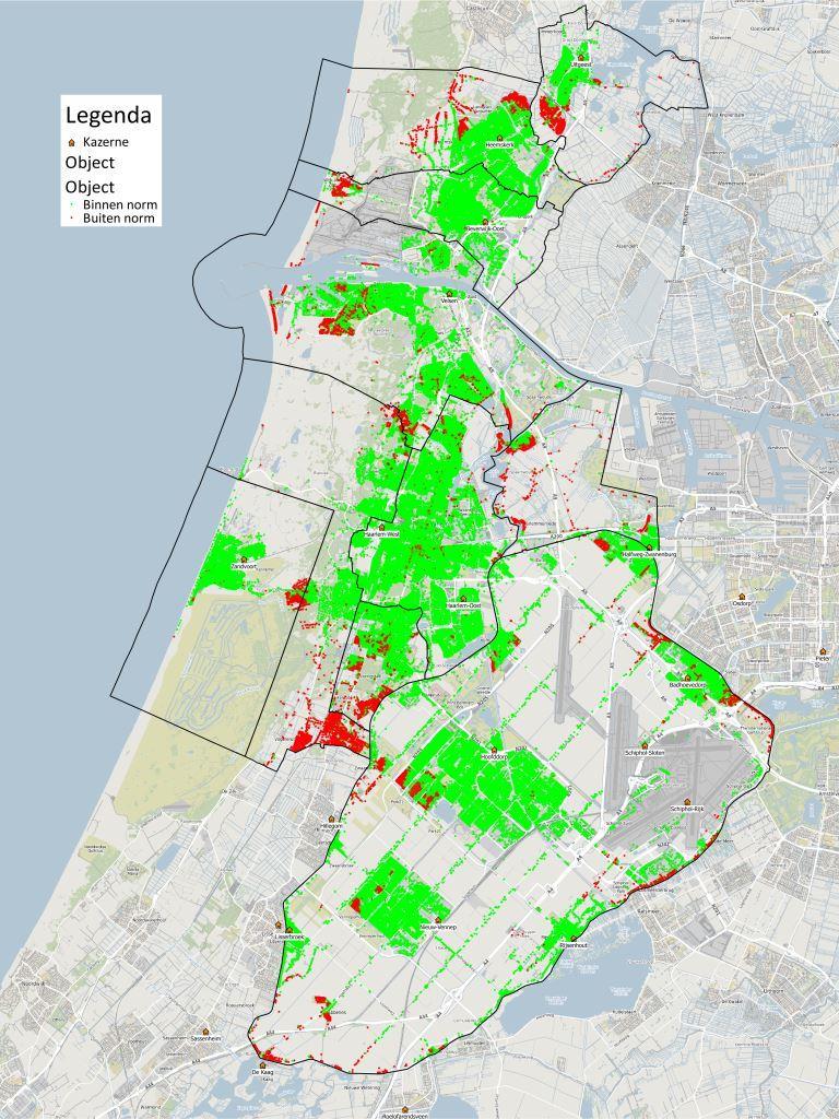 BIJLAGE 1 Dekking TS regio Kennemerland In de onderstaande kaart is van de regio is zowel voor de DAG- als de ANW-situatie middels groene stippen weergegeven waar de