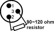 Ter voorkoming van vreemd gedrag van de lichteffecten als gevolg van storingen, dient er aan het eind van de keten een terminator van 90 Ω tot 120 Ω te worden gebruikt.