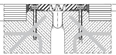 4 Deze voegovergang gebruikt de elastische eigenschappen van een geprefabriceerde rubberen mat om de verwachte bewegingen van een constructie op te nemen.